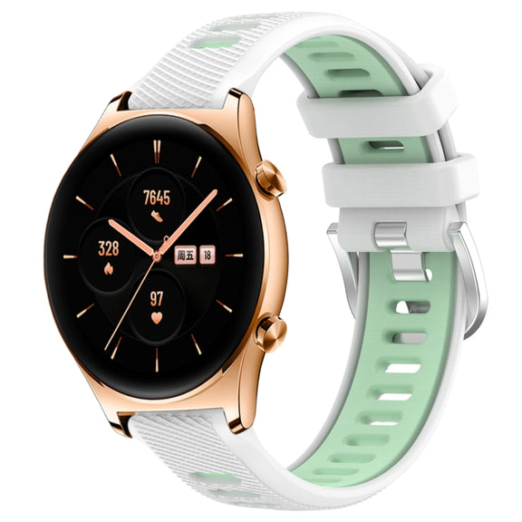 For Honor Watch GS 3 22mm Sports Two-Color Steel Buckle Silicone Watch Band(White+Teal)