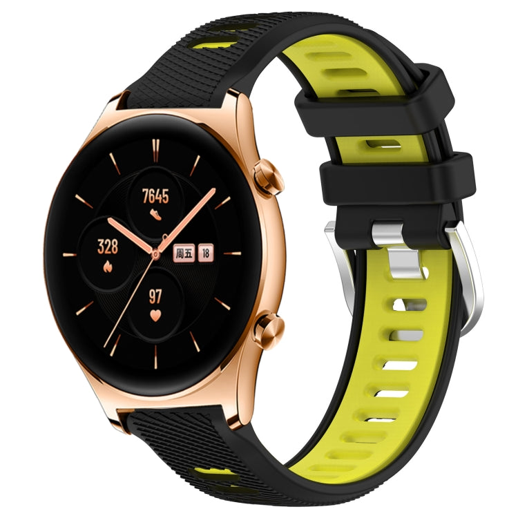 For Honor Watch GS 3 22mm Sports Two-Color Steel Buckle Silicone Watch Band(Black+Lime Green) - Smart Wear by PMC TechLife | Online Shopping South Africa | PMC TechLife