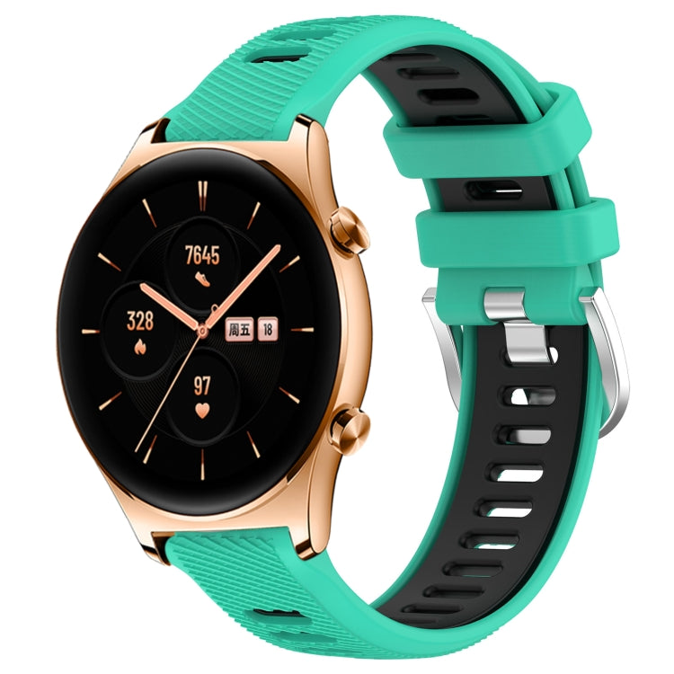 For Honor Watch GS 3 22mm Sports Two-Color Steel Buckle Silicone Watch Band(Lake Blue+Black) - Smart Wear by PMC TechLife | Online Shopping South Africa | PMC TechLife