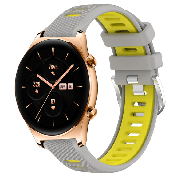 For Honor Watch GS 3 22mm Sports Two-Color Steel Buckle Silicone Watch Band(Grey+Yellow)