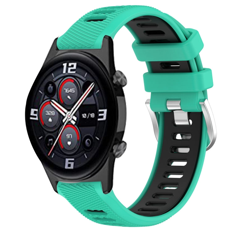 For Honor Watch GS 3i 22mm Sports Two-Color Steel Buckle Silicone Watch Band(Lake Blue+Black) - Smart Wear by PMC TechLife | Online Shopping South Africa | PMC TechLife