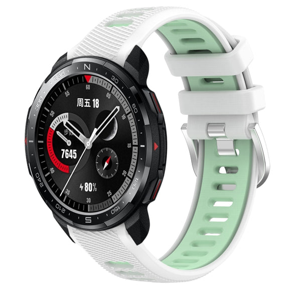 For Honor Watch GS Pro 22mm Sports Two-Color Steel Buckle Silicone Watch Band(White+Teal)