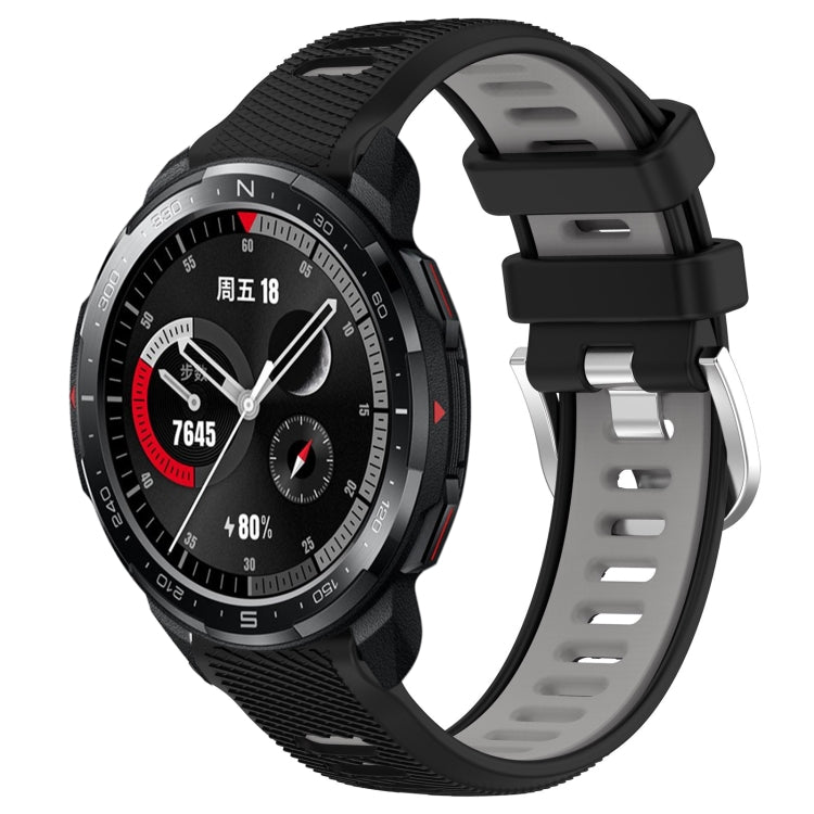 For Honor Watch GS Pro 22mm Sports Two-Color Steel Buckle Silicone Watch Band(Black+Grey) - Smart Wear by PMC TechLife | Online Shopping South Africa | PMC TechLife
