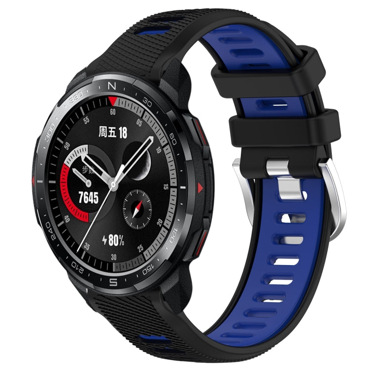 For Honor Watch GS Pro 22mm Sports Two-Color Steel Buckle Silicone Watch Band(Black+Blue) - Smart Wear by PMC TechLife | Online Shopping South Africa | PMC TechLife
