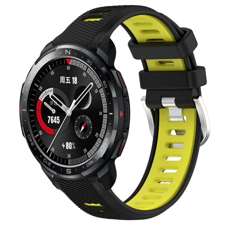 For Honor Watch GS Pro 22mm Sports Two-Color Steel Buckle Silicone Watch Band(Black+Lime Green) - Smart Wear by PMC TechLife | Online Shopping South Africa | PMC TechLife