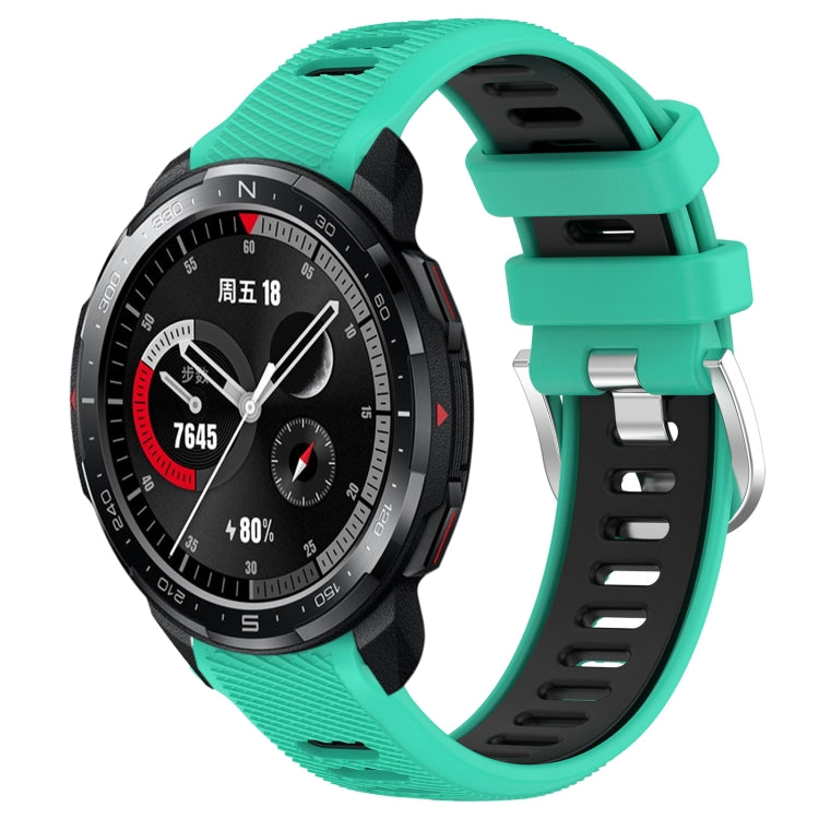 For Honor Watch GS Pro 22mm Sports Two-Color Steel Buckle Silicone Watch Band(Lake Blue+Black) - Smart Wear by PMC TechLife | Online Shopping South Africa | PMC TechLife