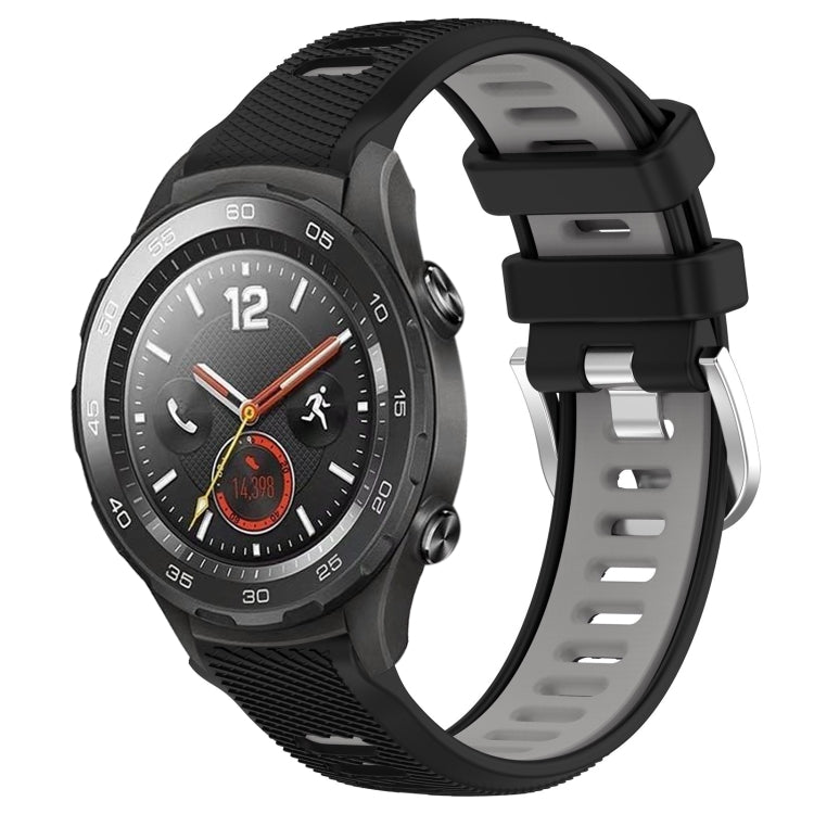For Honor Magic Watch 2 46mm 22mm Sports Two-Color Steel Buckle Silicone Watch Band(Black+Grey) - Smart Wear by PMC TechLife | Online Shopping South Africa | PMC TechLife