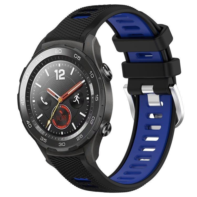 For Honor Magic Watch 2 46mm 22mm Sports Two-Color Steel Buckle Silicone Watch Band(Black+Blue) - Smart Wear by PMC TechLife | Online Shopping South Africa | PMC TechLife