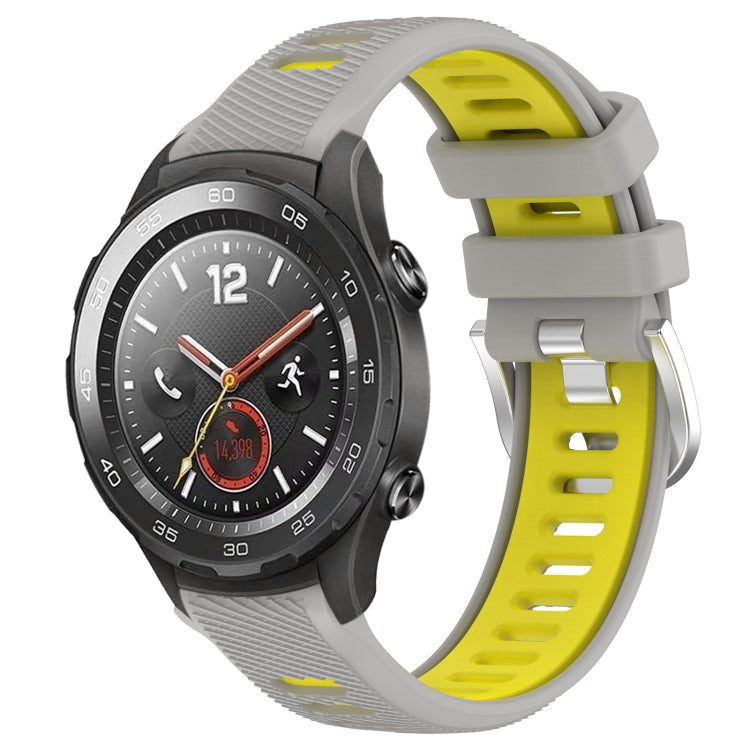 For Honor Magic Watch 2 46mm 22mm Sports Two-Color Steel Buckle Silicone Watch Band(Grey+Yellow) - Smart Wear by PMC TechLife | Online Shopping South Africa | PMC TechLife