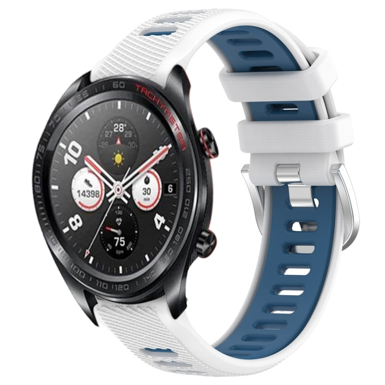 For Honor Watch Dream 22mm Sports Two-Color Steel Buckle Silicone Watch Band(White+Blue) - Smart Wear by PMC TechLife | Online Shopping South Africa | PMC TechLife