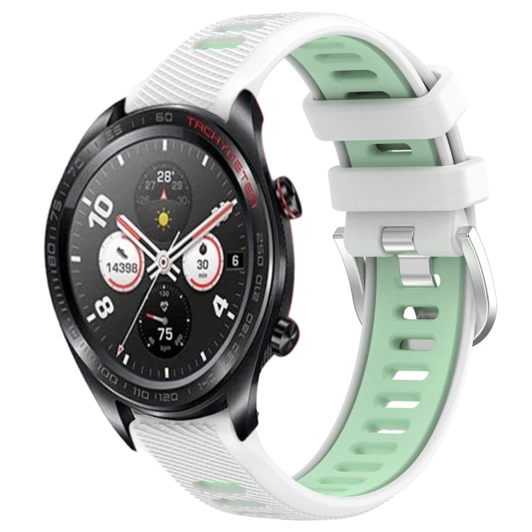 For Honor Watch Dream 22mm Sports Two-Color Steel Buckle Silicone Watch Band(White+Teal) - Smart Wear by PMC TechLife | Online Shopping South Africa | PMC TechLife