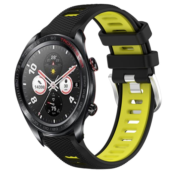 For Honor Watch Dream 22mm Sports Two-Color Steel Buckle Silicone Watch Band(Black+Lime Green)