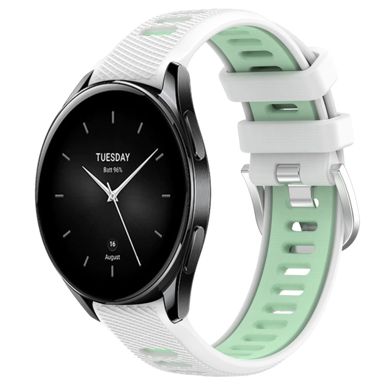 For Xiaomi Watch S2 42mm 22mm Sports Two-Color Steel Buckle Silicone Watch Band(White+Teal) - Smart Wear by PMC TechLife | Online Shopping South Africa | PMC TechLife