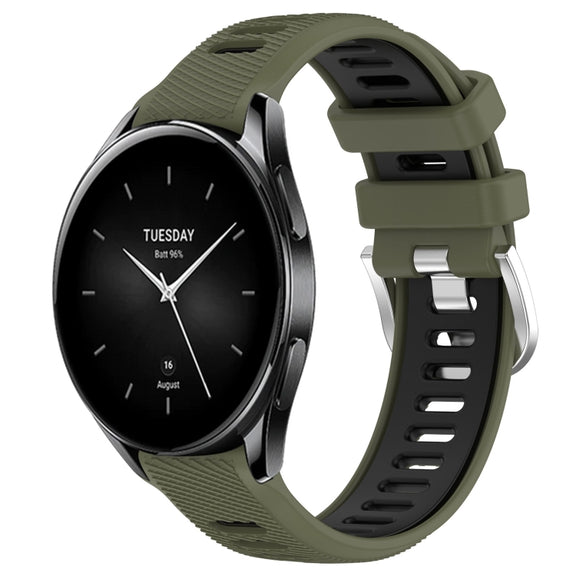 For Xiaomi Watch S2 42mm 22mm Sports Two-Color Steel Buckle Silicone Watch Band(Army Green+Black)