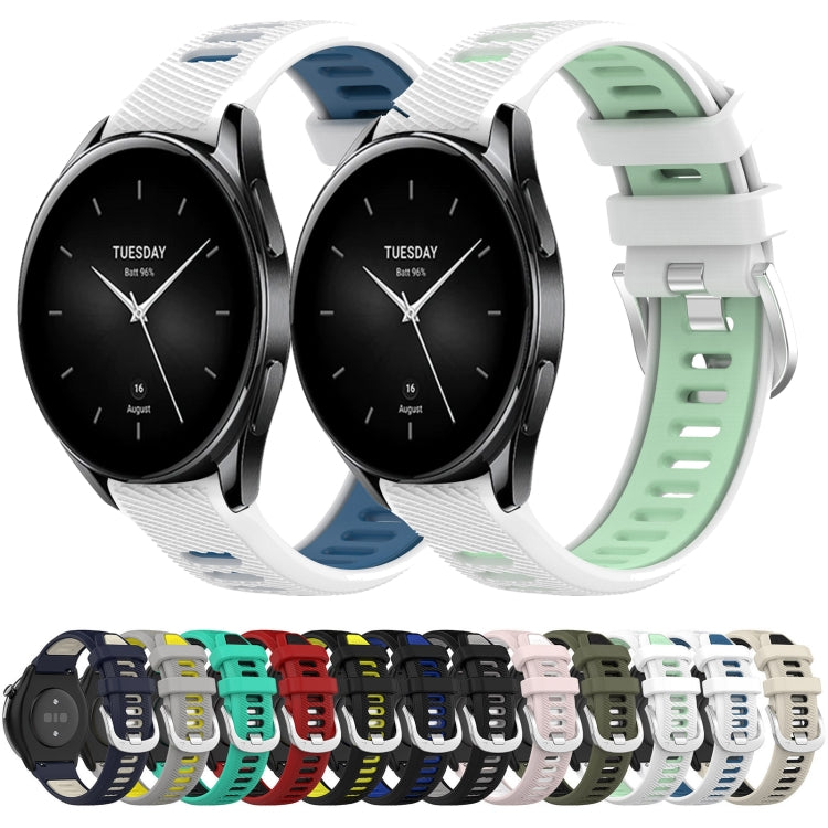 For Xiaomi MI Watch S1 22mm Sports Two-Color Steel Buckle Silicone Watch Band(Pink+White)