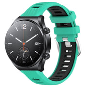 For Xiaomi MI Watch S1 22mm Sports Two-Color Steel Buckle Silicone Watch Band(Lake Blue+Black)