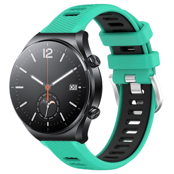 For Xiaomi MI Watch S1 22mm Sports Two-Color Steel Buckle Silicone Watch Band(Lake Blue+Black)