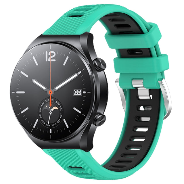 For Xiaomi MI Watch S1 22mm Sports Two-Color Steel Buckle Silicone Watch Band(Lake Blue+Black)