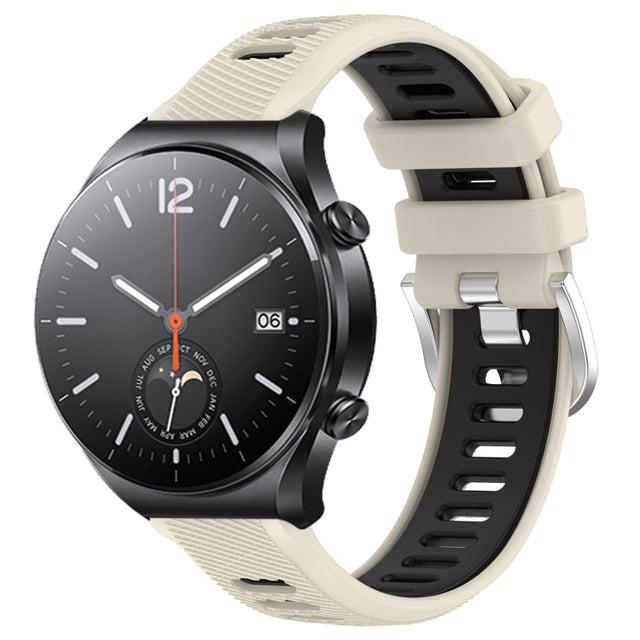 For Xiaomi MI Watch S1 22mm Sports Two-Color Steel Buckle Silicone Watch Band(Starlight+Black)