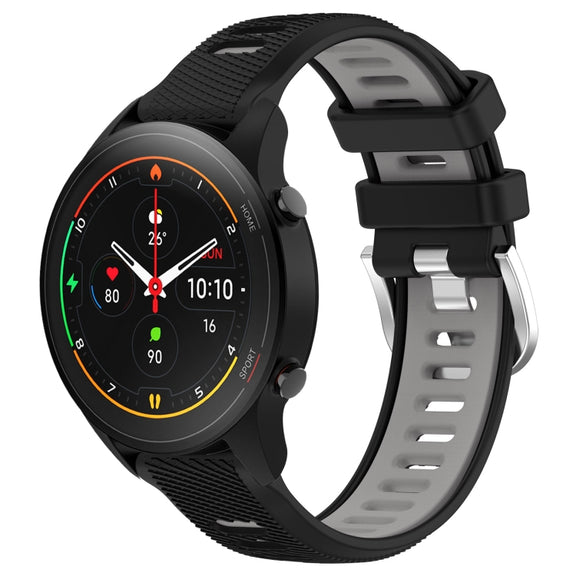 For Xiaomi MI Watch S1 Pro 22mm Sports Two-Color Steel Buckle Silicone Watch Band(Black+Grey)