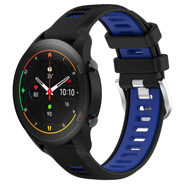 For Xiaomi MI Watch S1 Pro 22mm Sports Two-Color Steel Buckle Silicone Watch Band(Black+Blue)