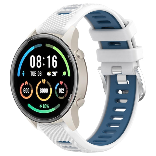 For Xiaomi MI Watch Color 2 22mm Sports Two-Color Steel Buckle Silicone Watch Band(White+Blue)