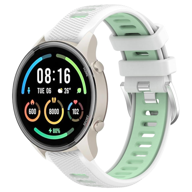 For Xiaomi MI Watch Color 2 22mm Sports Two-Color Steel Buckle Silicone Watch Band(White+Teal)