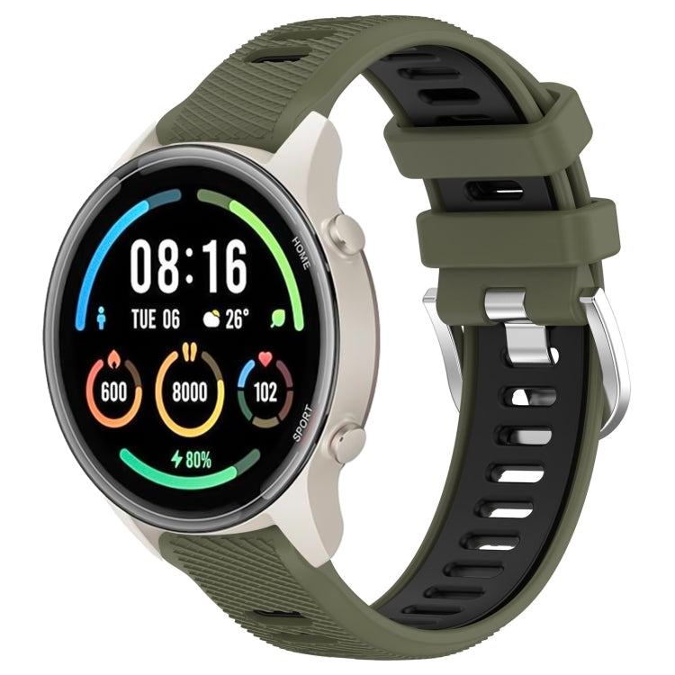 For Xiaomi MI Watch Color 2 22mm Sports Two-Color Steel Buckle Silicone Watch Band(Army Green+Black) - Smart Wear by PMC TechLife | Online Shopping South Africa | PMC TechLife
