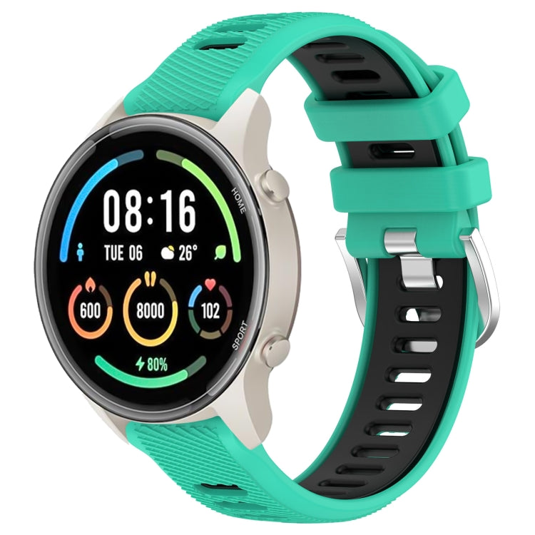 For Xiaomi MI Watch Color 2 22mm Sports Two-Color Steel Buckle Silicone Watch Band(Lake Blue+Black) - Smart Wear by PMC TechLife | Online Shopping South Africa | PMC TechLife