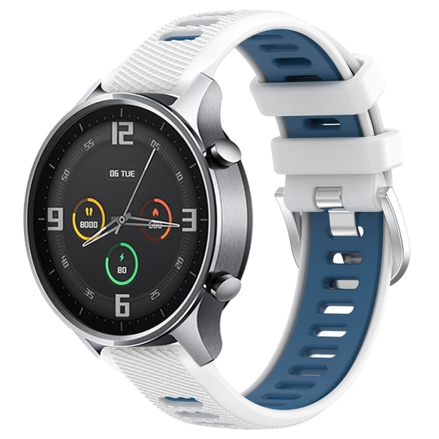 For Xiaomi MI Watch Sport 22mm Sports Two-Color Steel Buckle Silicone Watch Band(White+Blue)