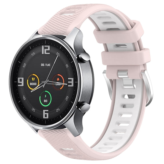 For Xiaomi MI Watch Sport 22mm Sports Two-Color Steel Buckle Silicone Watch Band(Pink+White)