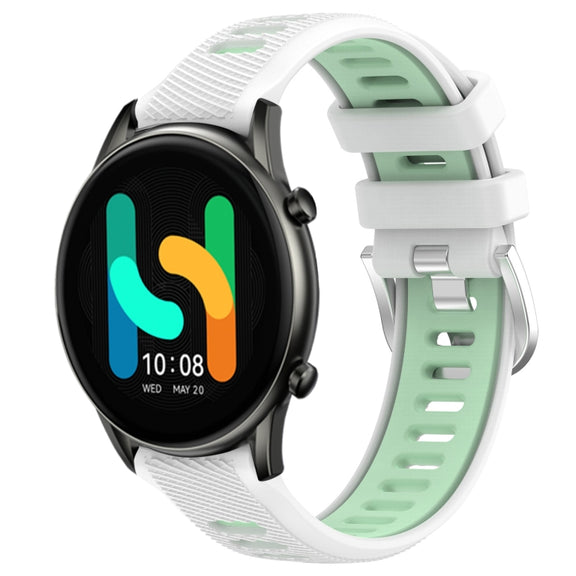 For Xiaomi MI Watch Color 22mm Sports Two-Color Steel Buckle Silicone Watch Band(White+Teal)