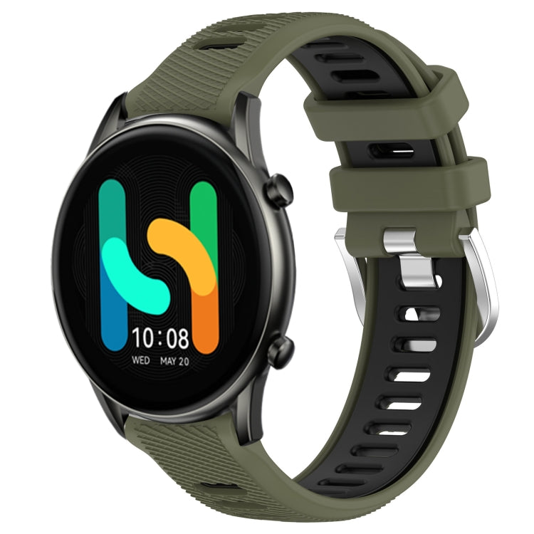 For Xiaomi MI Watch Color 22mm Sports Two-Color Steel Buckle Silicone Watch Band(Army Green+Black) - Smart Wear by PMC TechLife | Online Shopping South Africa | PMC TechLife