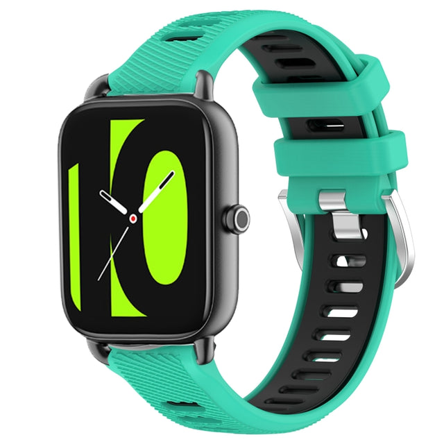 For Xiaomi Haylou RT2 LS10 22mm Sports Two-Color Steel Buckle Silicone Watch Band(Lake Blue+Black)