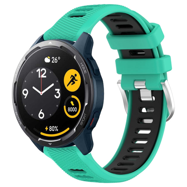 For  Xiaomi Haylou RS4 LS12 22mm Sports Two-Color Steel Buckle Silicone Watch Band(Lake Blue+Black)