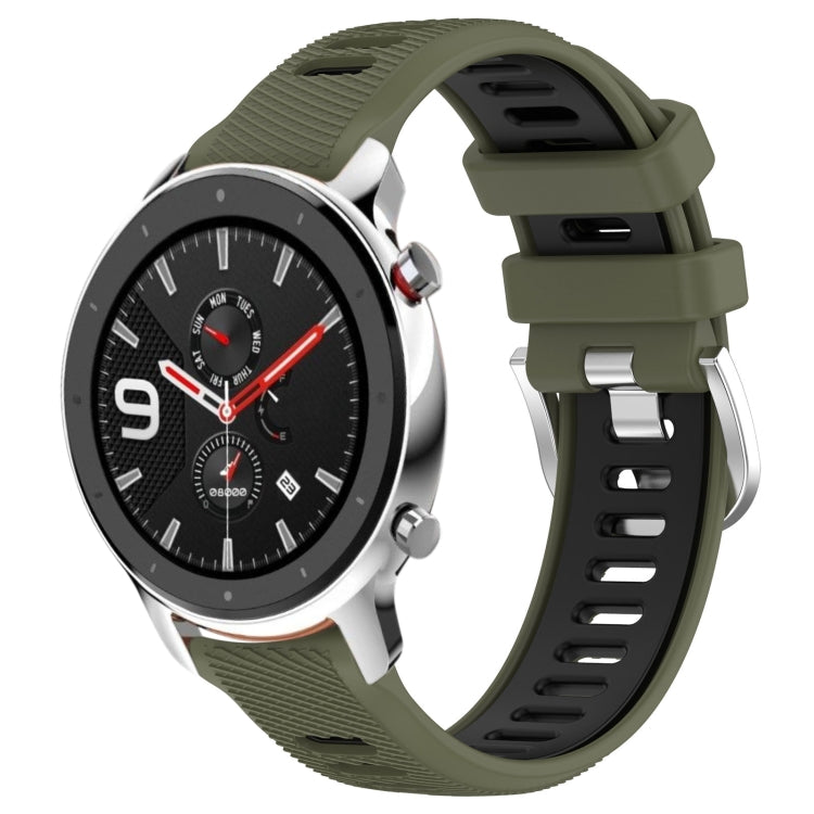 For Amazfit GTR 4 22mm Cross Texture Two Color Silicone Steel Buckle Watch Band(Army Green+Black) - Smart Wear by PMC TechLife | Online Shopping South Africa | PMC TechLife