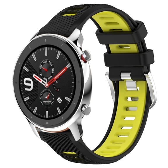 For Amazfit GTR 4 22mm Cross Texture Two Color Silicone Steel Buckle Watch Band(Black+Lime Green)