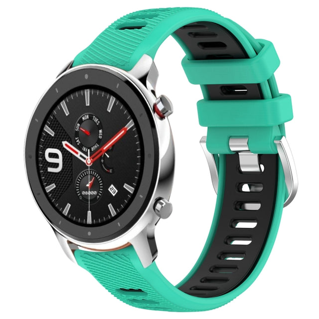 For Amazfit GTR 4 22mm Cross Texture Two Color Silicone Steel Buckle Watch Band(Lake Blue+Black)