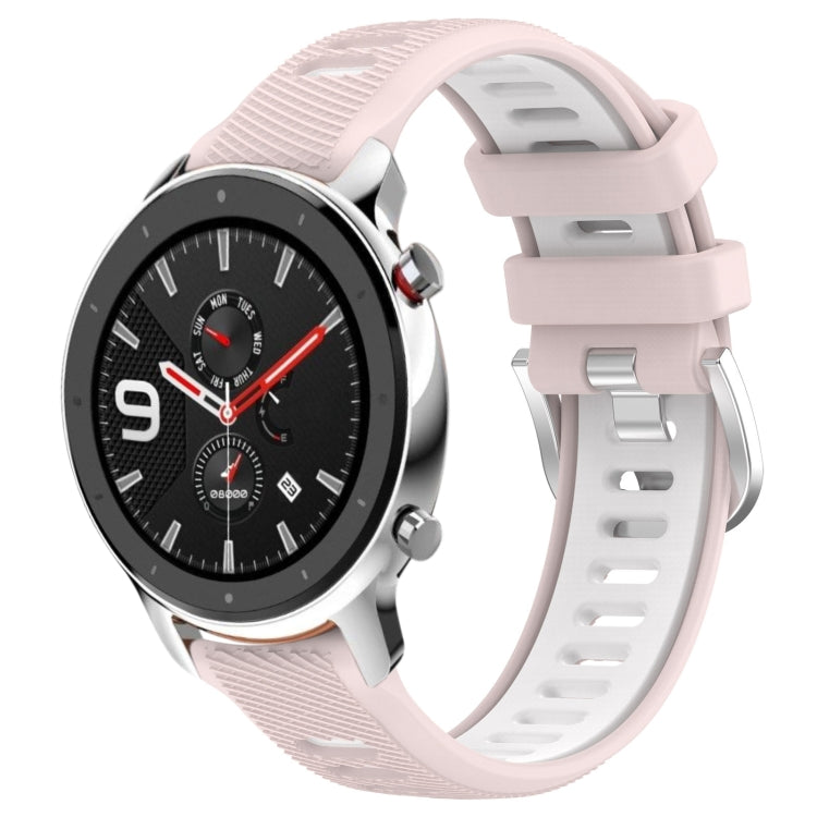 For Amazfit GTR 4 Pro 22mm Cross Texture Two Color Silicone Steel Buckle Watch Band(Pink+White) -  by PMC TechLife | Online Shopping South Africa | PMC TechLife