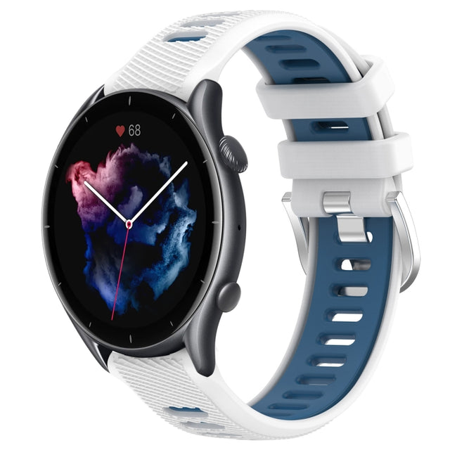 For Amazfit GTR 3 22mm Cross Texture Two Color Silicone Steel Buckle Watch Band(White+Blue)