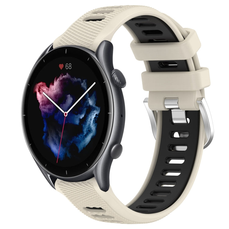 For Amazfit GTR 3 22mm Cross Texture Two Color Silicone Steel Buckle Watch Band(Starlight+Black) -  by PMC TechLife | Online Shopping South Africa | PMC TechLife