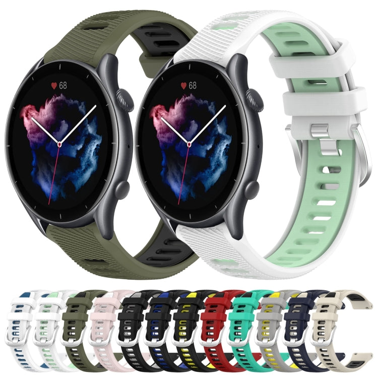 For Amazfit GTR 3 22mm Cross Texture Two Color Silicone Steel Buckle Watch Band(Pink+White)