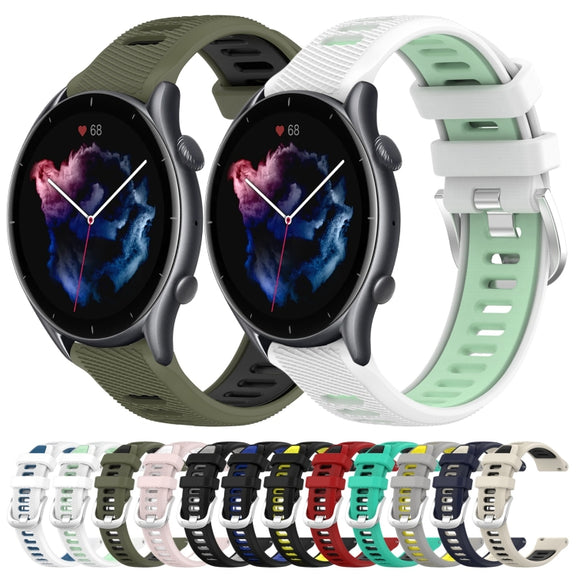 For Amazfit GTR 3 22mm Cross Texture Two Color Silicone Steel Buckle Watch Band(Army Green+Black)