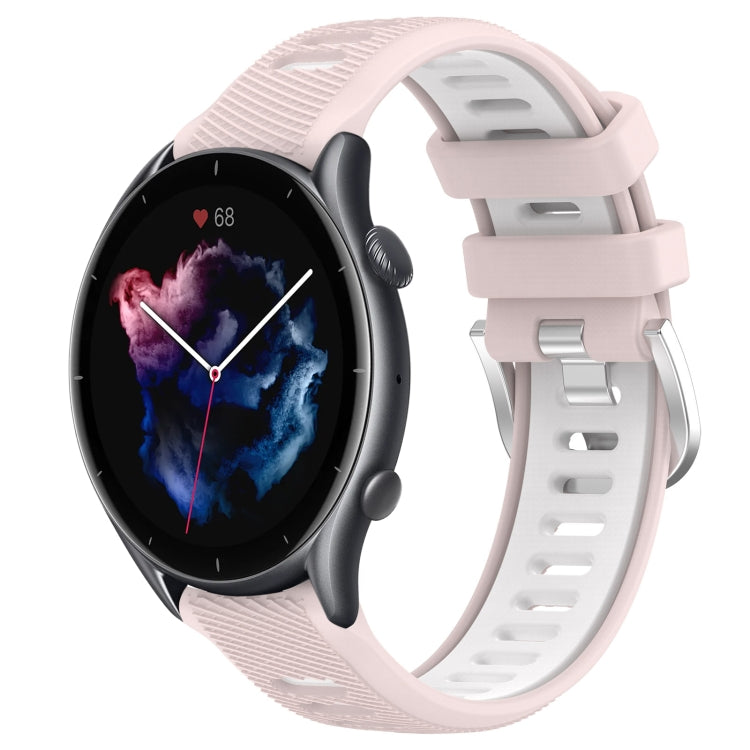 For Amazfit GTR 3 Pro 22mm Cross Texture Two Color Silicone Steel Buckle Watch Band(Pink+White) - Smart Wear by PMC TechLife | Online Shopping South Africa | PMC TechLife