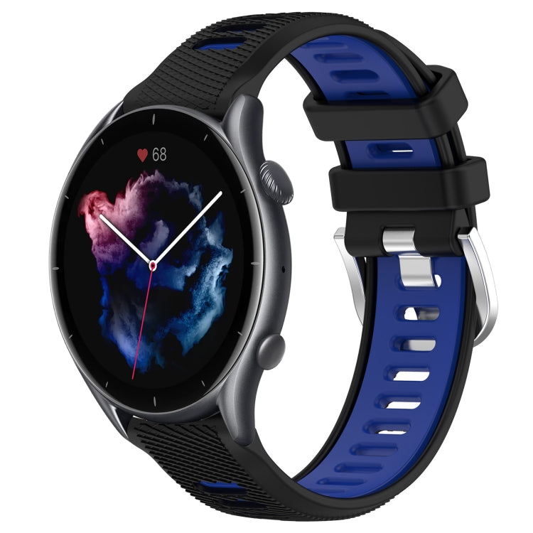 For Amazfit GTR 3 Pro 22mm Cross Texture Two Color Silicone Steel Buckle Watch Band(Black+Blue) - Smart Wear by PMC TechLife | Online Shopping South Africa | PMC TechLife