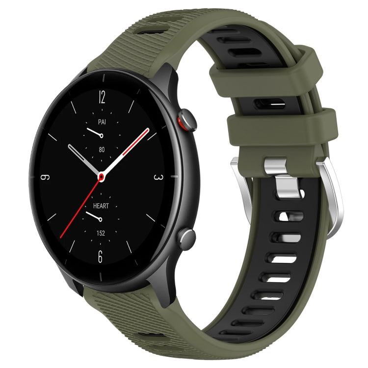 For Amazfit GTR 2e 22mm Cross Texture Two Color Silicone Steel Buckle Watch Band(Army Green+Black) - Smart Wear by PMC TechLife | Online Shopping South Africa | PMC TechLife