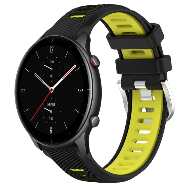 For Amazfit GTR 2e 22mm Cross Texture Two Color Silicone Steel Buckle Watch Band(Black+Lime Green)