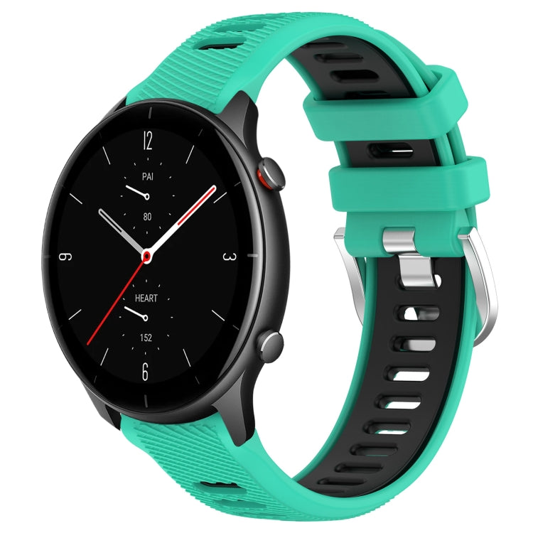 For Amazfit GTR 2e 22mm Cross Texture Two Color Silicone Steel Buckle Watch Band(Lake Blue+Black) -  by PMC TechLife | Online Shopping South Africa | PMC TechLife