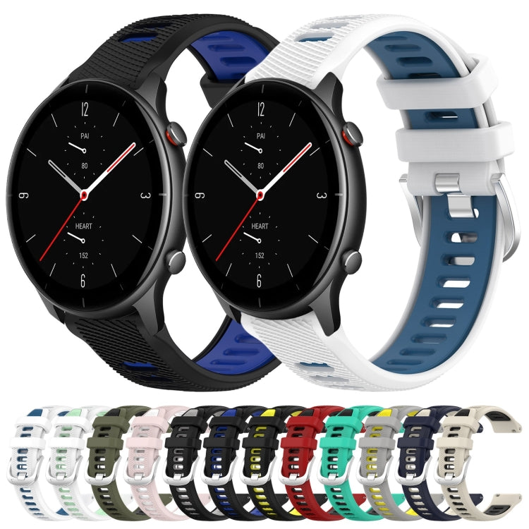For Amazfit GTR 2e 22mm Cross Texture Two Color Silicone Steel Buckle Watch Band(Lake Blue+Black) -  by PMC TechLife | Online Shopping South Africa | PMC TechLife
