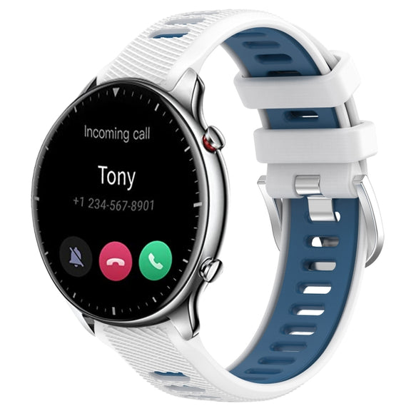 For Amazfit GTR 2 22mm Cross Texture Two Color Silicone Steel Buckle Watch Band(White+Blue)